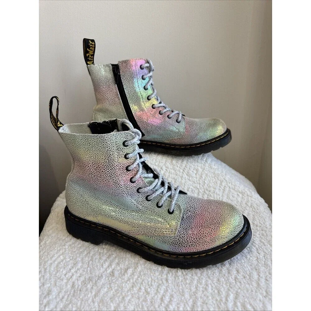 Dr. Martens Pascal 1460 Kids Size 5 Boots Rainbow Iridescent Lace Up